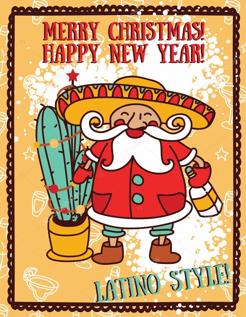 Party poster for christmas with cute Santa in mexican style