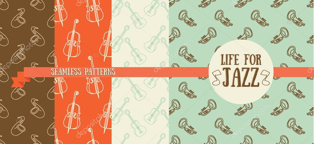 set of seamless patterns with musical instruments