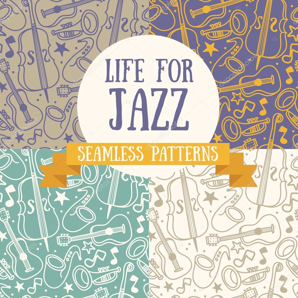 set of seamless patterns with musical instruments