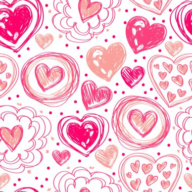 Sevgililer günü için doodle kalp simgeleri ile Seamless Modeli