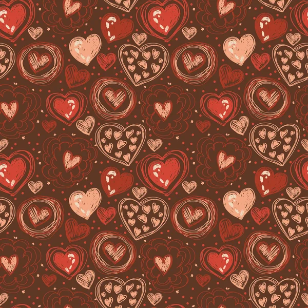 Naadloze patroon met doodle hart pictogrammen voor Valentijnsdag, retro kleuren — Stockvector