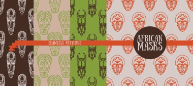 kabile Afrika maskeleri ile Dikişsiz desen seti