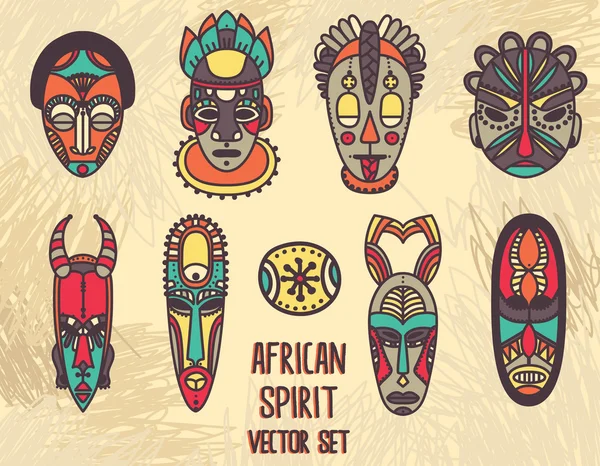 Conjunto de máscaras africanas tradicionales — Vector de stock