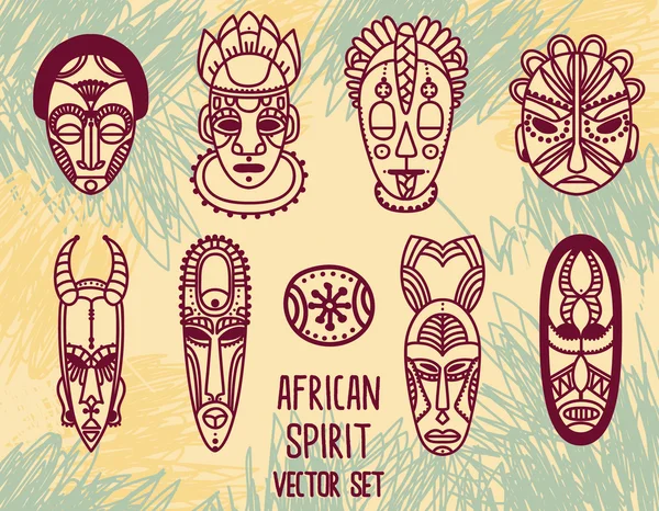 Set of traditional african masks — Stock Vector