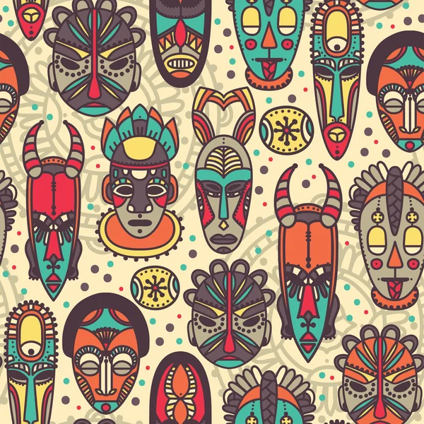 Seamless pattern with tribal african masks — Stock Vector