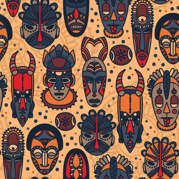 Motif sans couture avec des masques tribaux africains — Image vectorielle