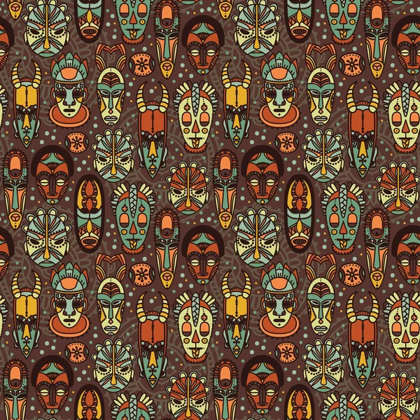 Seamless pattern with tribal african masks — Stock Vector