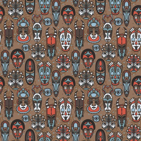 부족 아프리카 마스크와 완벽 한 패턴 — 스톡 벡터