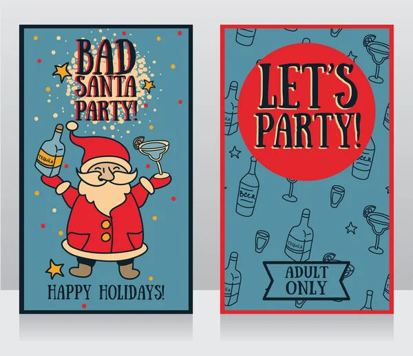 Cartoon bad santa with tequila and margarita in his hands — Stock Vector