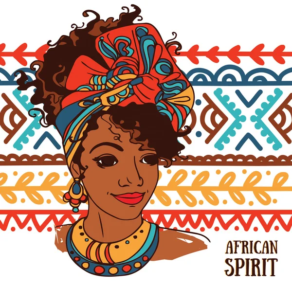 Beautiful African American woman on beautiful ornament — Stock Vector