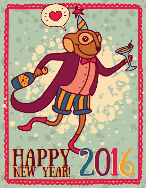 원숭이의 행복 한 새 해 파티 초대 — 스톡 벡터
