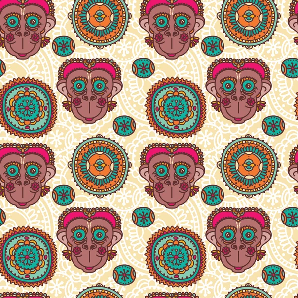 Bezešvé vzor s opicemi v etnickém stylu — Stockový vektor