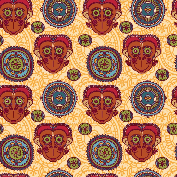 민족 스타일에서 원숭이 함께 완벽 한 패턴 — 스톡 벡터