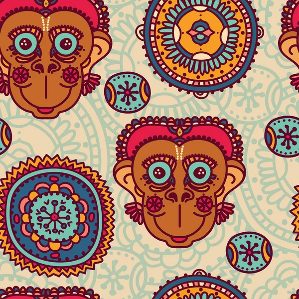 Bezešvé vzor s opicemi v etnickém stylu — Stockový vektor