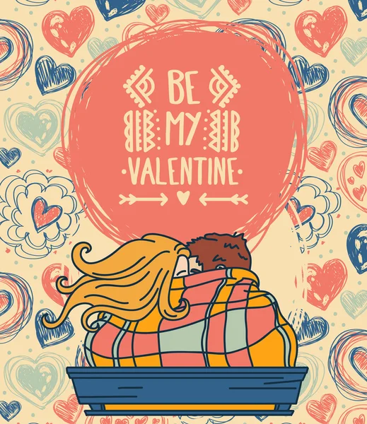 Carte mignonne pour la Saint-Valentin avec baiser couple — Image vectorielle