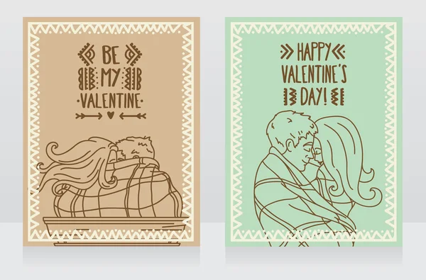 Dos tarjetas para el día de San Valentín con parejas besándose — Vector de stock