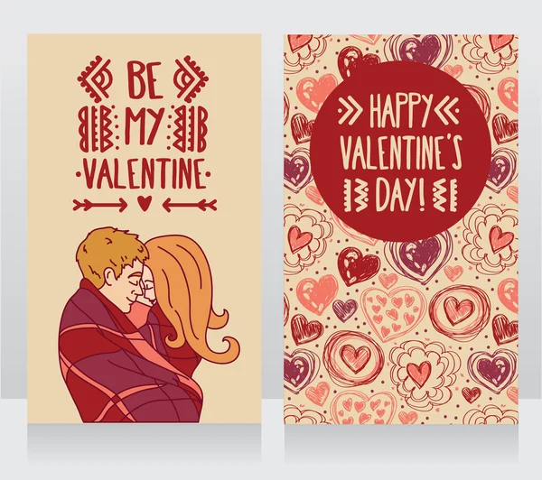 Karty pro den svatého Valentýna s líbající se pár — Stockový vektor