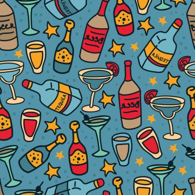 kokteyller ve şişe alkol ile Seamless Modeli