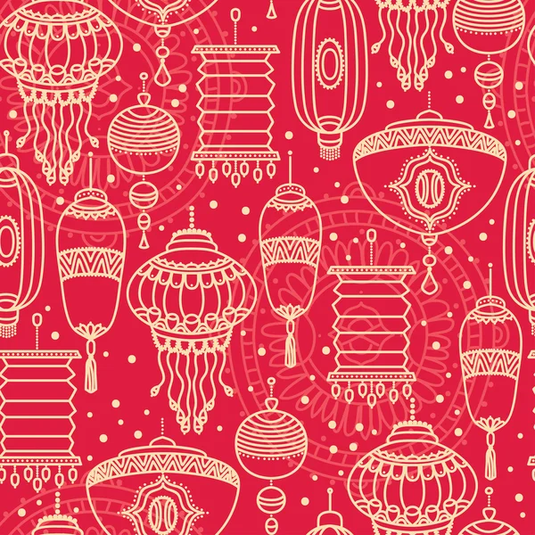 Modello senza cuciture con lanterne tradizionali cinesi — Vettoriale Stock