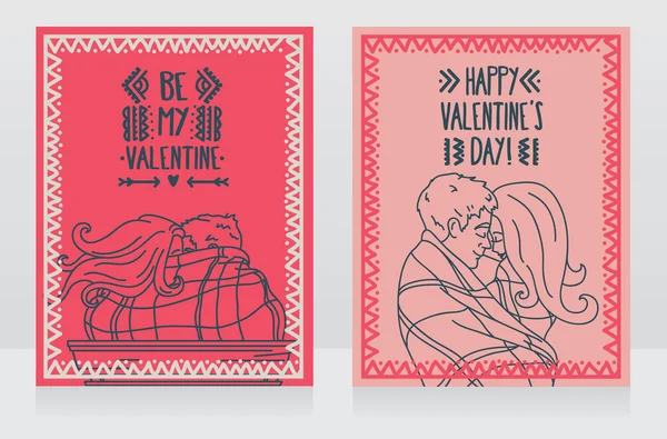 Dos tarjetas para el día de San Valentín con parejas besándose — Vector de stock