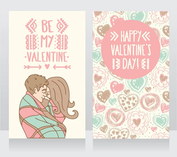 Dos tarjetas para el día de San Valentín con parejas besándose — Vector de stock