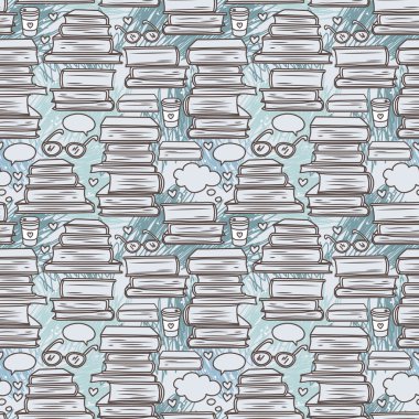 seamless pattern with stacks of books and strokes clipart