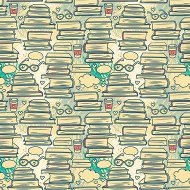 seamless pattern with stacks of books and strokes clipart