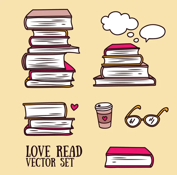 Set of doodle icons with books — Stock Vector