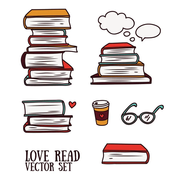 Set of doodle icons with books — Stock Vector