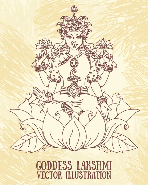 Prachtige Indiase godin Lakshmi — Stockvector