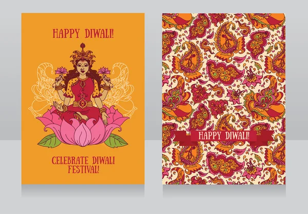 Krásné přání pro diwali festival s indické bohyně Lakshm — Stockový vektor