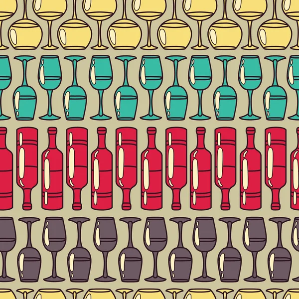 Modèle sans couture avec verres à vin et bouteilles de vin — Image vectorielle