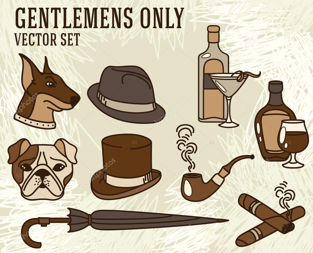 Set of vector illustrations for gentlemen in retro style