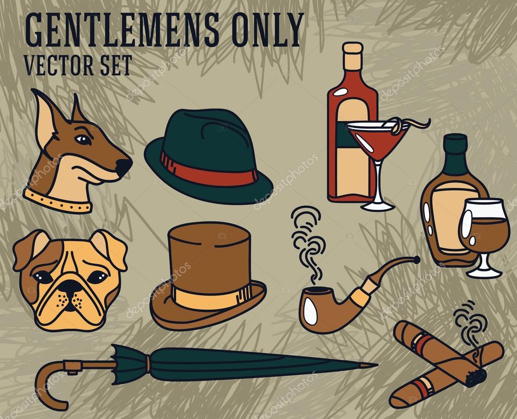 Set of vector illustrations for gentlemen in retro style