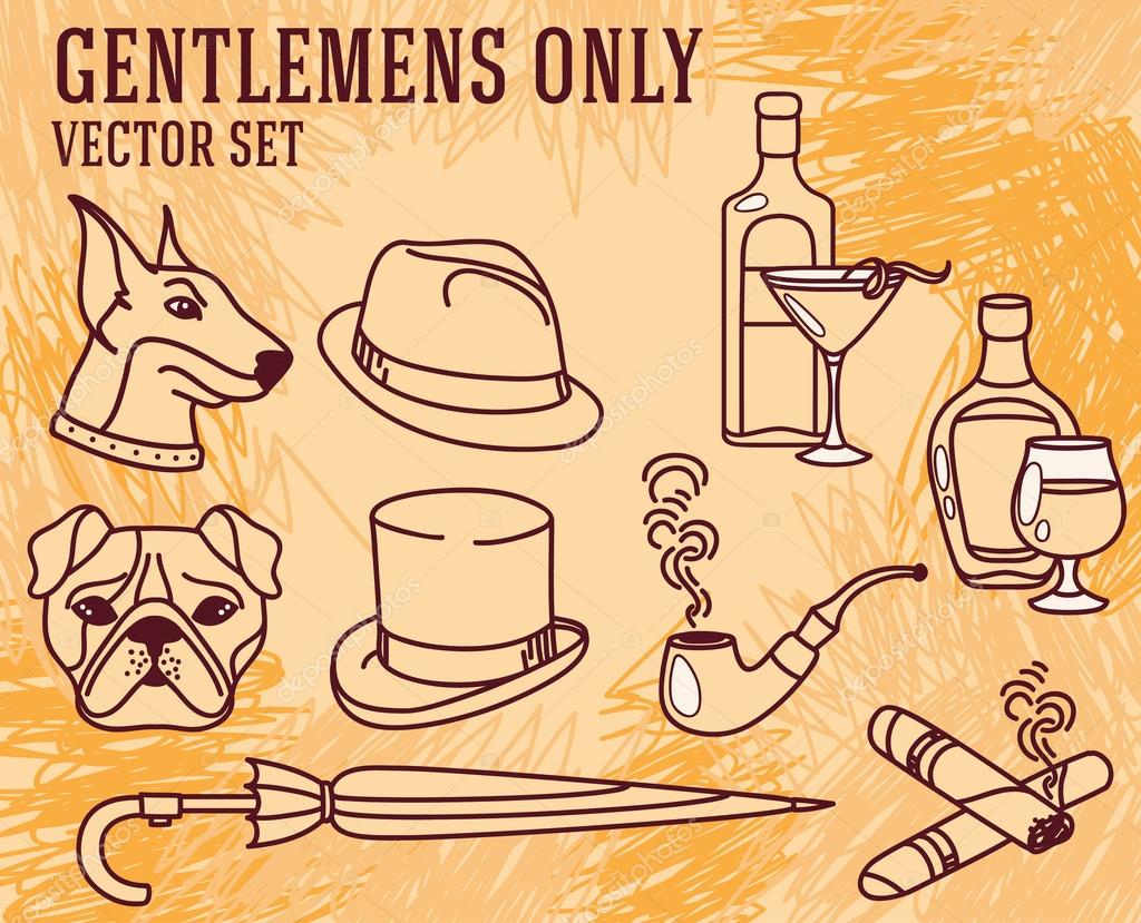 Set of vector illustrations for gentlemen in retro style