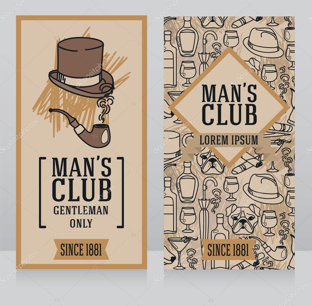 Two business cards for gentlemen club, can be used as party invitations, vector illustrations