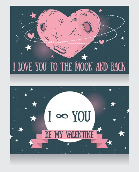 Vesmírné karty pro den svatého Valentýna — Stockový vektor