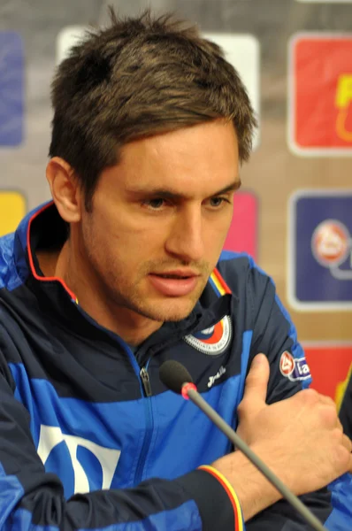 The coach and players of Romania's National Football Team during — Stock Photo, Image