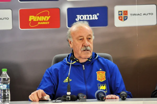 Vicente del Bosque durante conferência de imprensa na Roménia - S — Fotografia de Stock