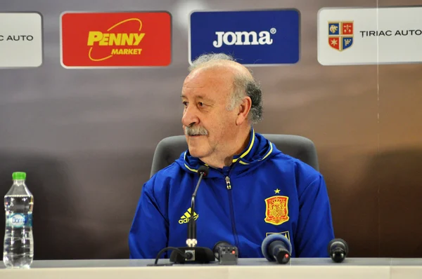 Vicente del Bosque under en presskonferens Tänk Rumänien - S — Stockfoto