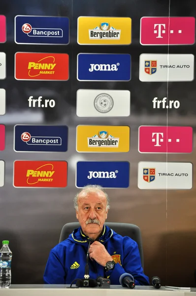 Vicente del Bosque under en presskonferens Tänk Rumänien - S — Stockfoto
