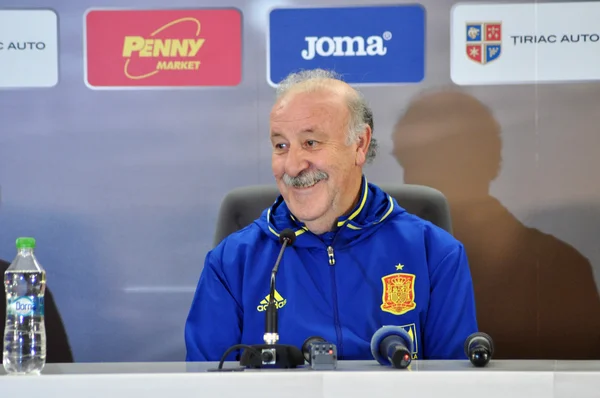 Vicente del Bosque under en presskonferens Tänk Rumänien - S — Stockfoto