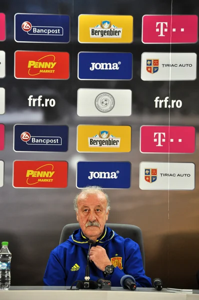 Vicente del Bosque under en presskonferens Tänk Rumänien - S — Stockfoto