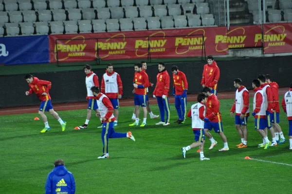 Jogadores da Seleção Espanhola de Futebol durante o aquecimento — Fotografia de Stock