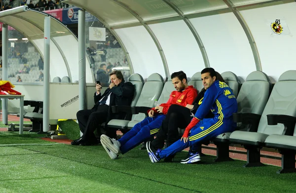 Cesc 파 브 레 가스와 Pedro 로드 리 게 스, 바르셀로나의 축구 선수 — 스톡 사진