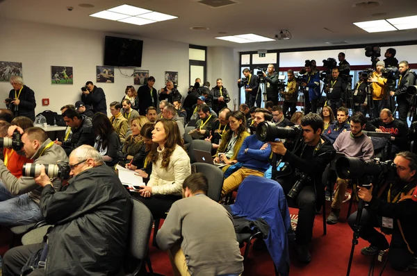 Press conference before a soccer match — Stock Photo, Image