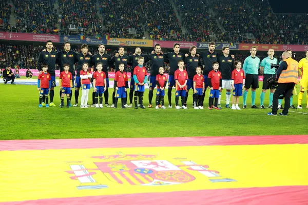 Národní fotbalový tým Španělska představují pro skupinové foto — Stock fotografie
