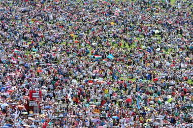 Catholic pilgrims gathering during the Pentecost
