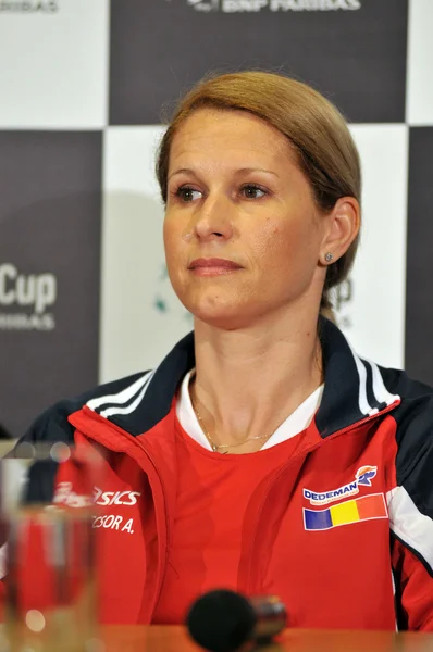 Capitán del equipo de tenis rumano durante una conferencia de prensa — Foto de Stock
