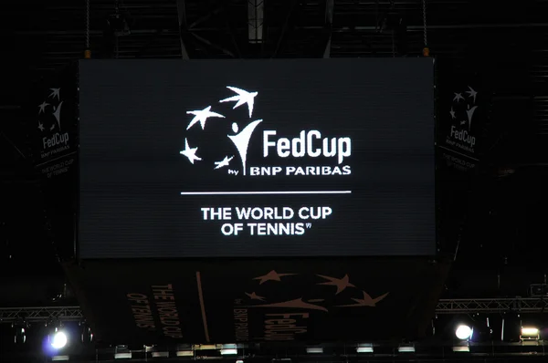 Fed Cup by BNP Paribas logo in a stadium — Stock Photo, Image